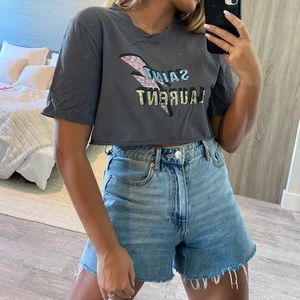St Laurent slogan crop top
